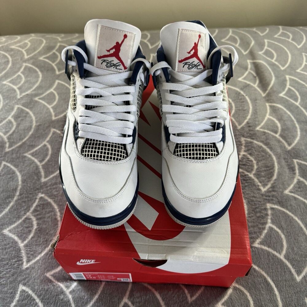 Jordan Air Jordan 4 Retro White Navy Black Men's Sneaker Size 10 - Picture 3 of 16